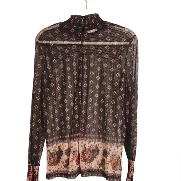 Maurices Sheer Mock Neck Blouse Women's Sz. LARGE  Floral Boho - Picture 4 of 6